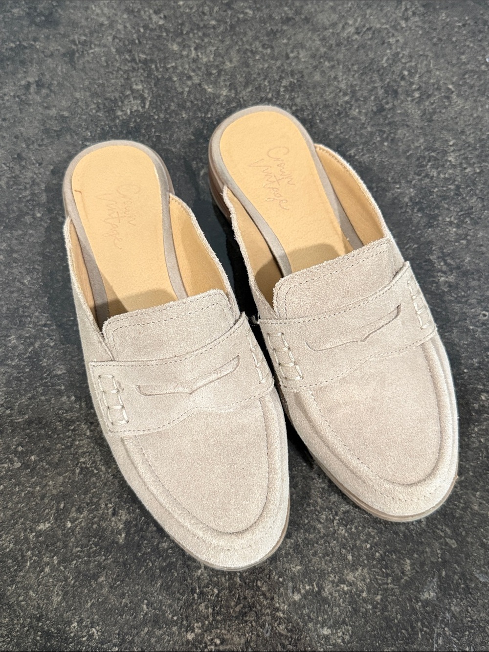 Crown Vintage Naliana Womens Tan Leather Suede Penny Loafer Slip On Mules - Picture 2 of 6